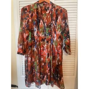 KUT from the Kloth Abstract Pixelated Print Chiffon Tunic Dress Orange Green 8